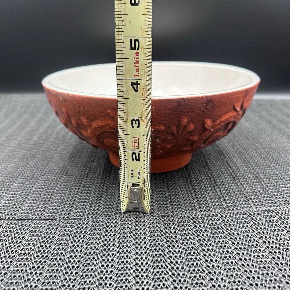 Vintage Haeger USA 102 Red Embossed Floral Pottery Bowl Planter Rustic Decor